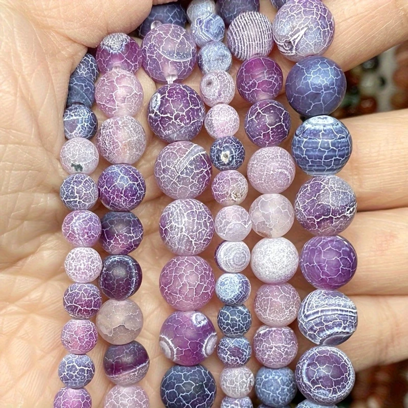 Natural Stone Beads Purple Frost Crab Cracked Agates Beads For Jewelry Making DIY Bracelet Accessories 4/6/8/10/12mm