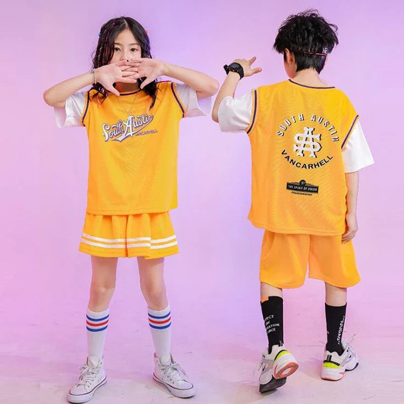 1 セット子供ヒップホップダンス衣装 Tシャツショートパンツダンス服ガールズボーイズジャズチアリーダーダンス衣装服着用