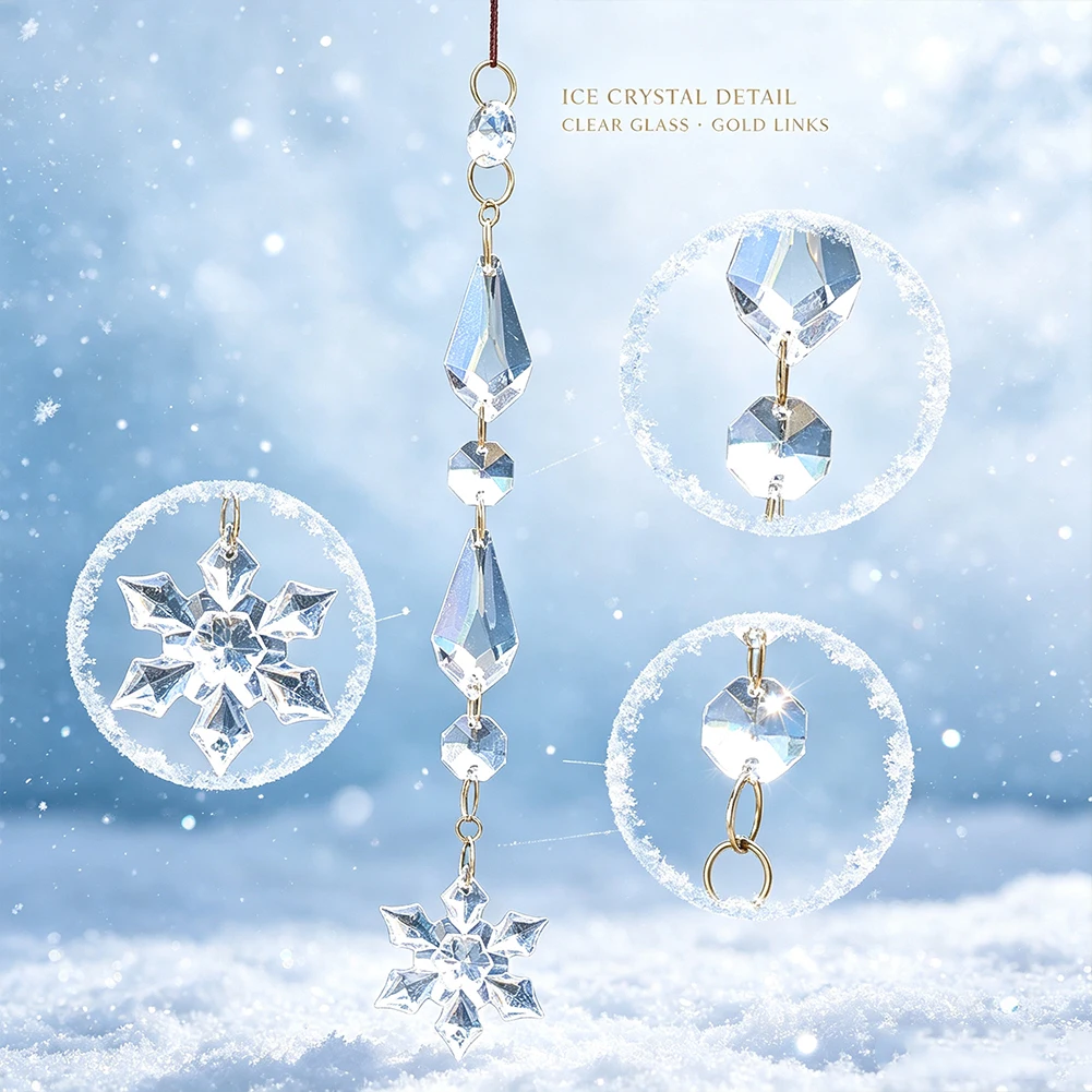 2pcs Gorgeous Crystal Hanging Christmas Tree Decoration Acrylic Snowflake Icicle Prism Drop Party Wedding Centerpieces Pendant