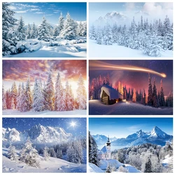 Winter Forest Snow Scenery Backdrop for Photography Snowflake Mountain Christmas Tree Baby Portrait Background Photo Studio Prop