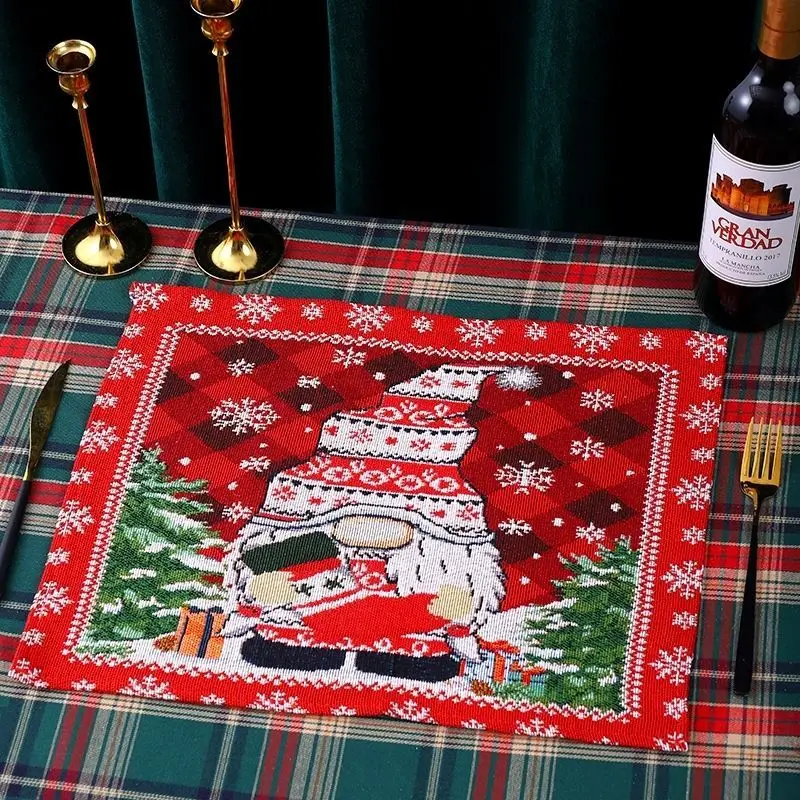 VIKAMA Christmas Gnome Santa Snowflake Plaid Dining Placemat Table Mat Kitchen Decor Tabletop Dinnerware Holiday Durable Cozy