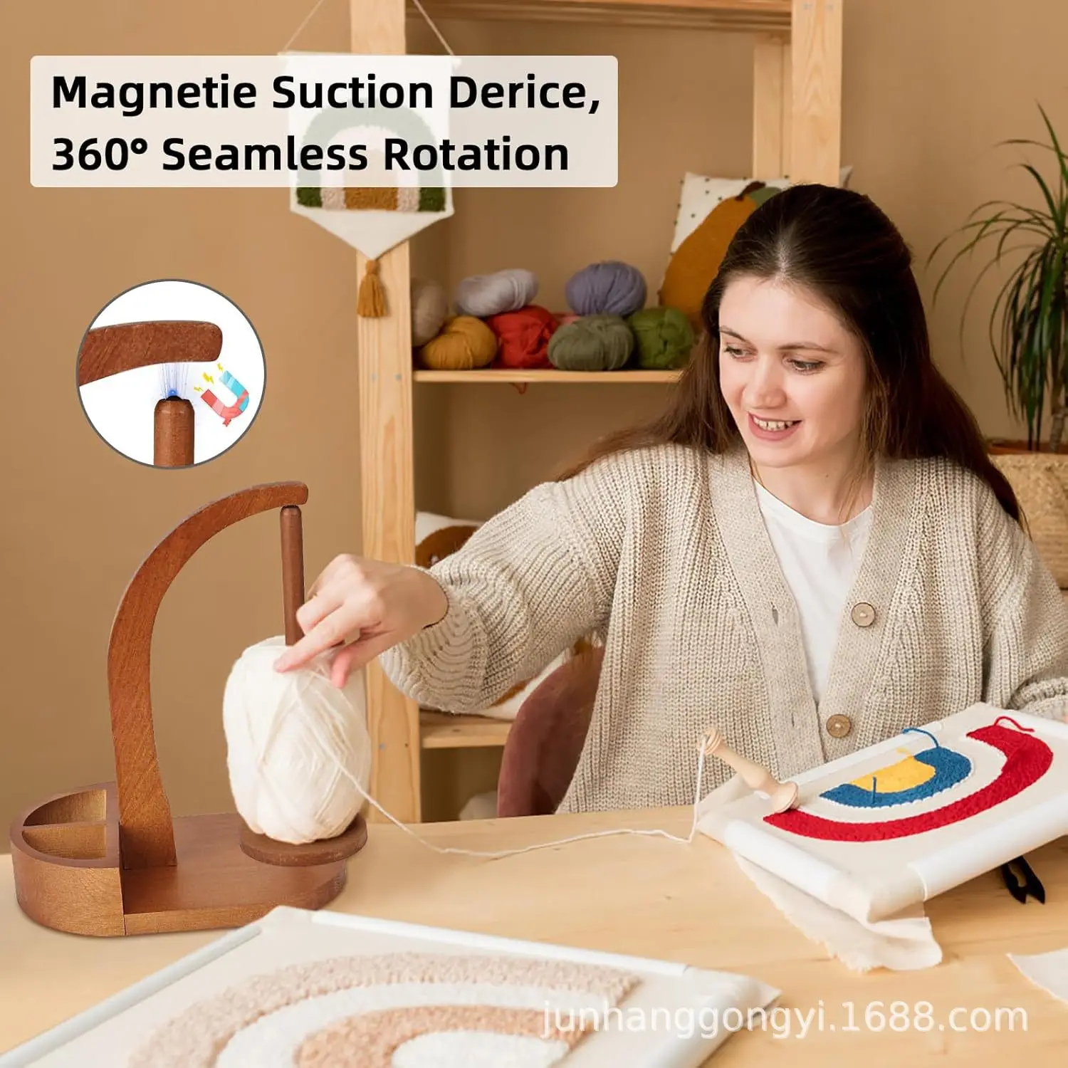 

360° Rotation Wooden Yarn Holder Spinning Knitting Tool Crochet Rotating Magnetic Thread Spool Wool Ball Winder Rotation Spinner