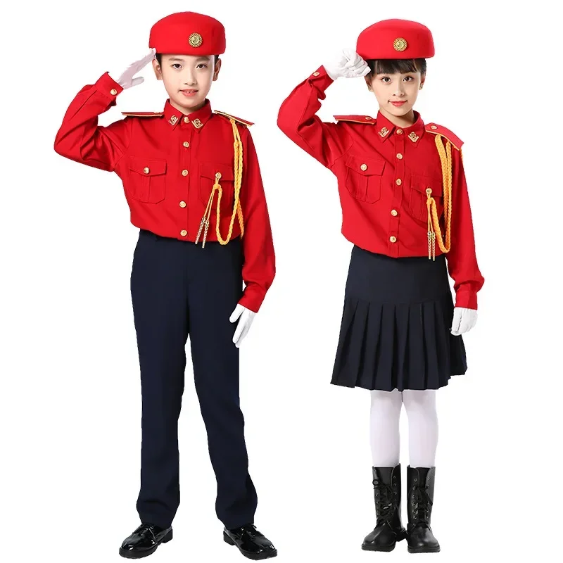 Nuevos estilos de uniformes para levantar la bandera para estudiantes de primaria y secundaria, uniformes de tambor de música ceremonial para jardín de infantes