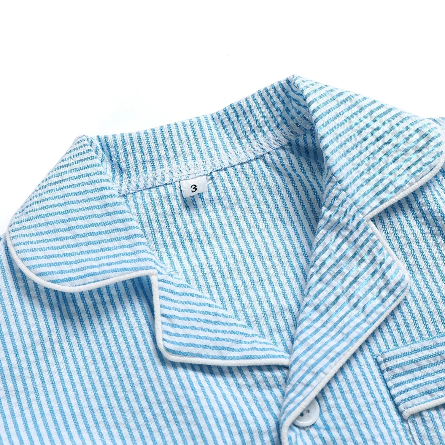 100% Cotton Summer Kids Pajamas Sleepwear Seersucker Striped Matching Pjs Boys Clothes Loungewear Girls Pyjamas Set