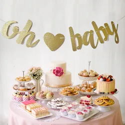 Oh Baby Gold Glitter Baby Shower Banner Sign with Heart for baby shower pregnancy announcement gender reveal party decorations