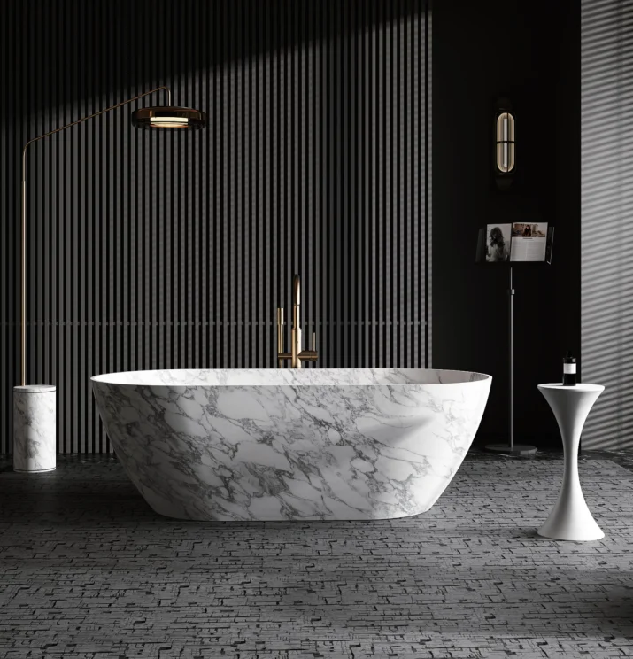 

Большая отдельностоящая ванна из искусственного камня черного цвета для гостиничных проектов, имитация мрамора