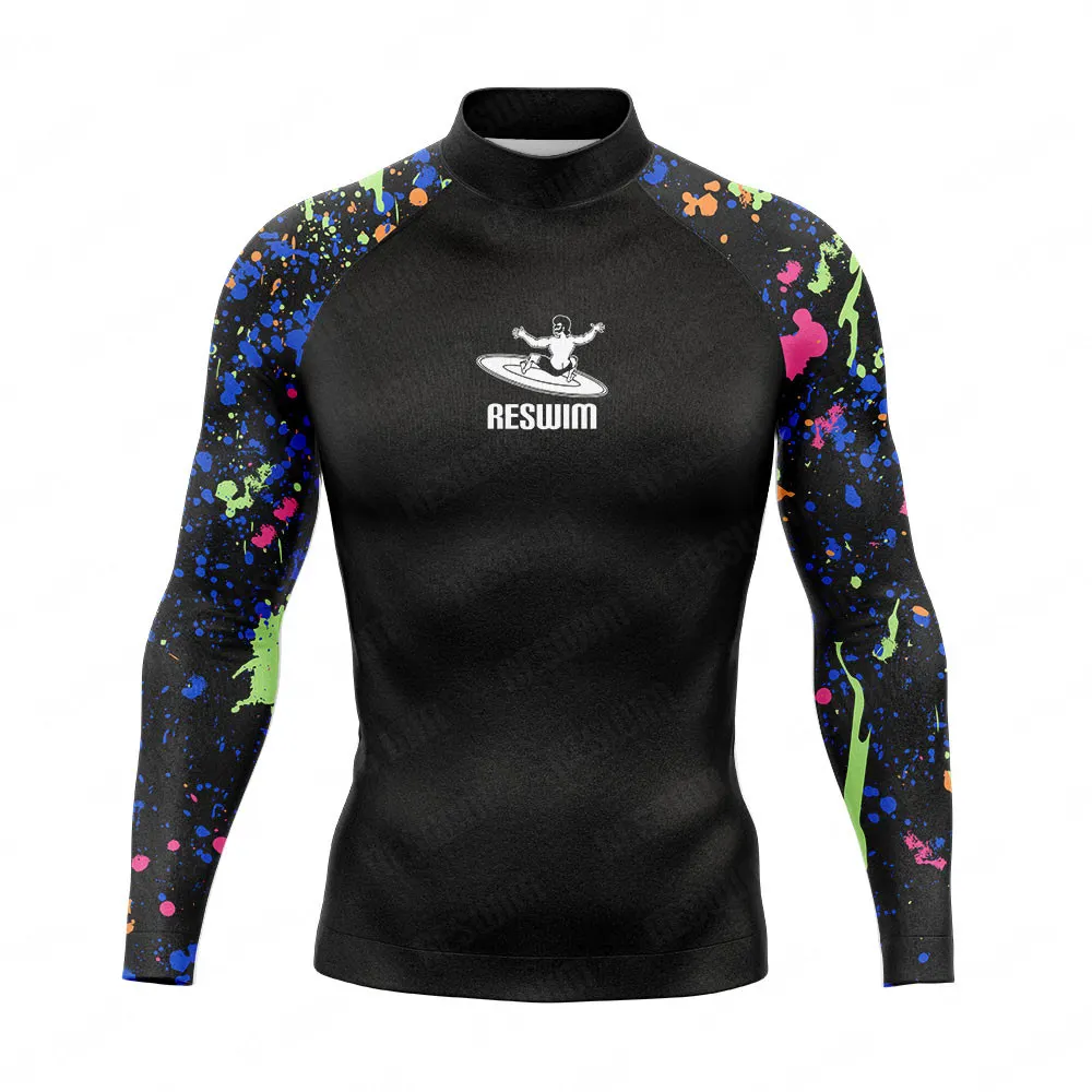 Funny Beach UV Protection Swimwear Men's Print Rash Guards Quick Dry Swimming Surf T-shirts Long Sleeve Surfing Diving Swimsuit