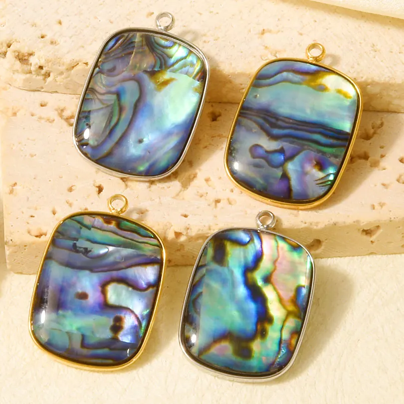 10pcs New Irregular Geometry Natural Abalone Shell Pendant Gold Color Stainless Steel Charms For Women Men Diy Jewelry Making