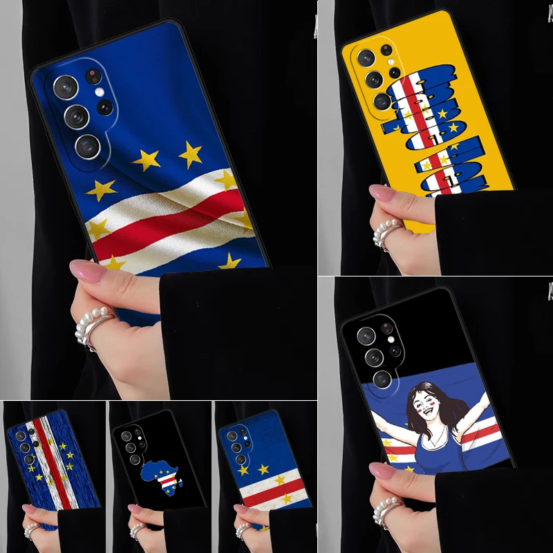 كيب فيردي العلم معطف الأسلحة قضية الهاتف لسامسونج غالاكسي S25 S24FE S23 S22 S21FE S20 S10 زائد الترا نوت 20 10Pro غطاء أسود #1