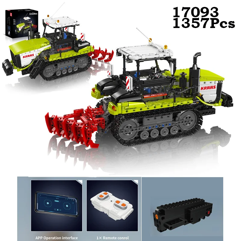 Bloques de construcción modelo de Tractores con orugas Farm Series 17093, montaje de 1357 Uds., vehículo de cultivo con control remoto, ladrillos MOC coleccionables