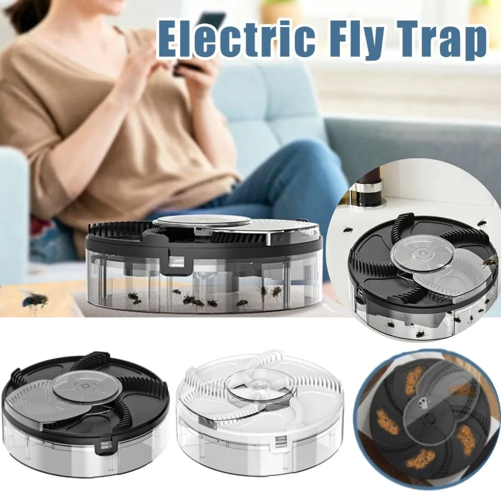 Electric Fly Trap Automatic Rotating Indoor Pest Killer Insect Fly Catcher Removable Bait Trap Box for Home Kitchen Pest Control