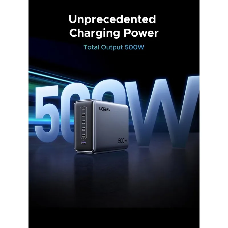 Nexode 500W GaN Fast Charging Station - 6 Ports USB-C & USB-A, 240W Single Port, Smart Temperature Control, Space-Saving