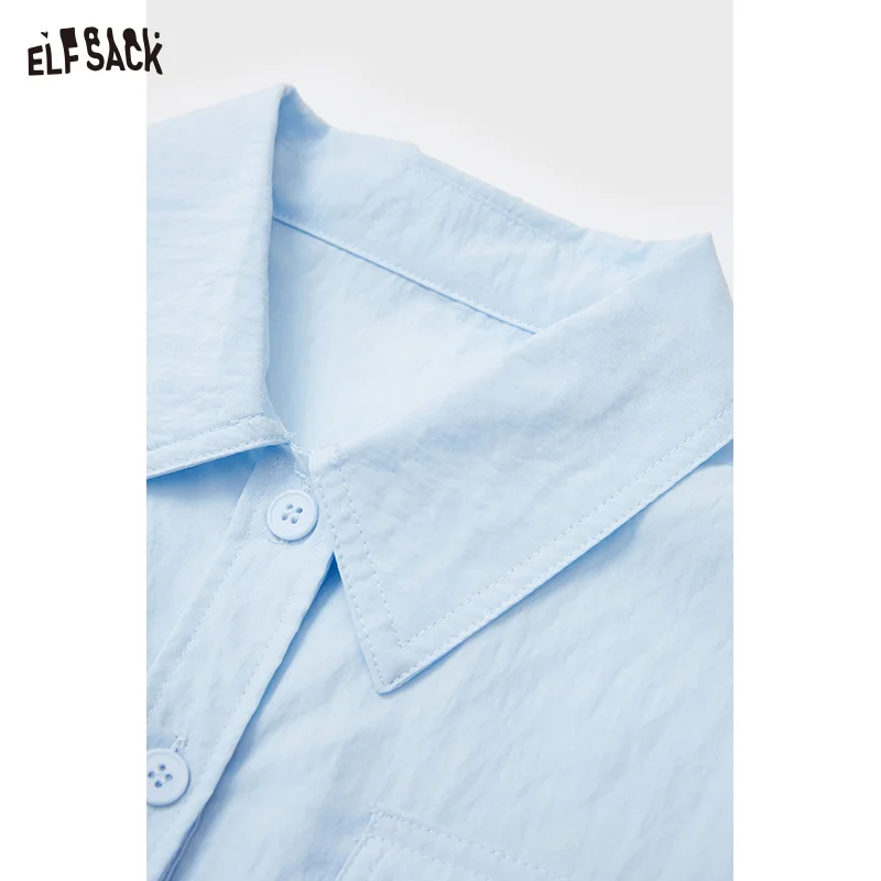 ELFSACK 2025 Summer New Arrivals Solid Color Belt Chic Versatile Shirt For Women