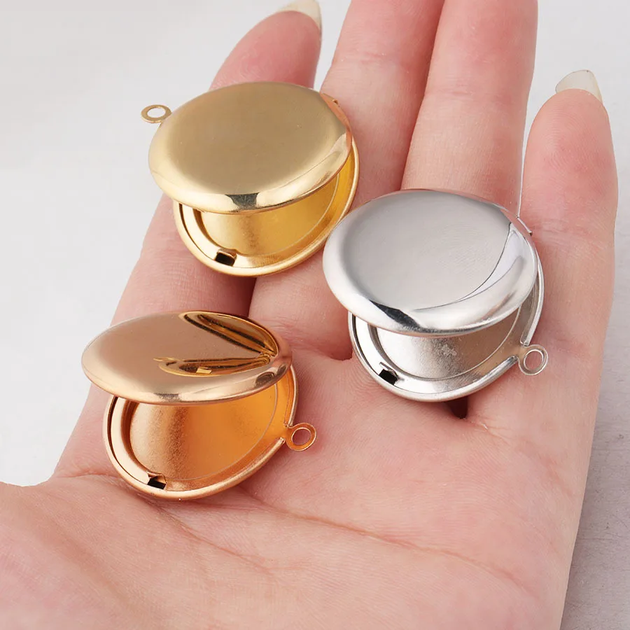 

10pcs/lot Hot mirror polished stainless steel round box DIY smooth picture frame box pendant