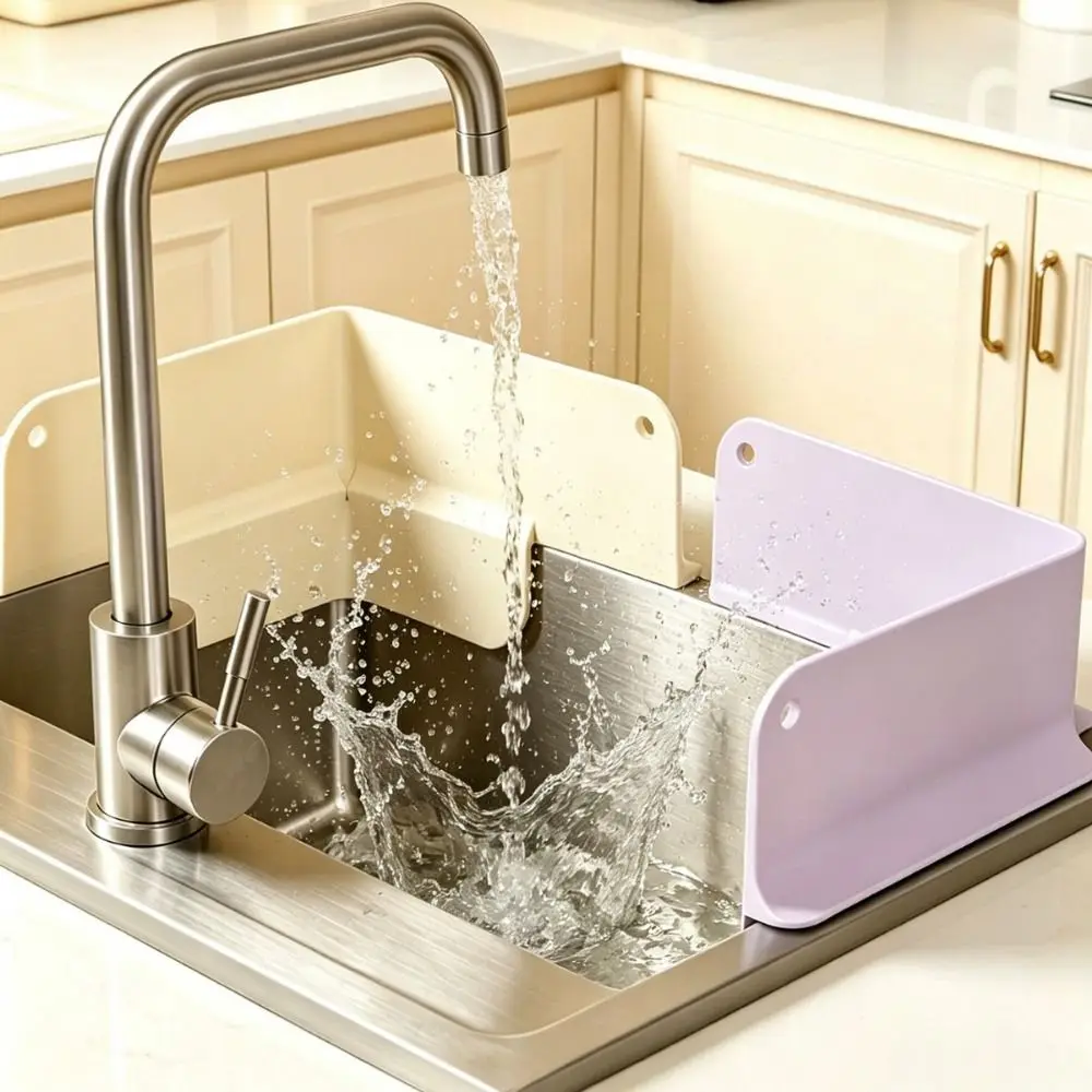 Foldable Silicone Sink Splash Guard Suction Cup Base Waterproof Folding Water Blocking Space Saving Oil-Proof Kitchen Sink Guard