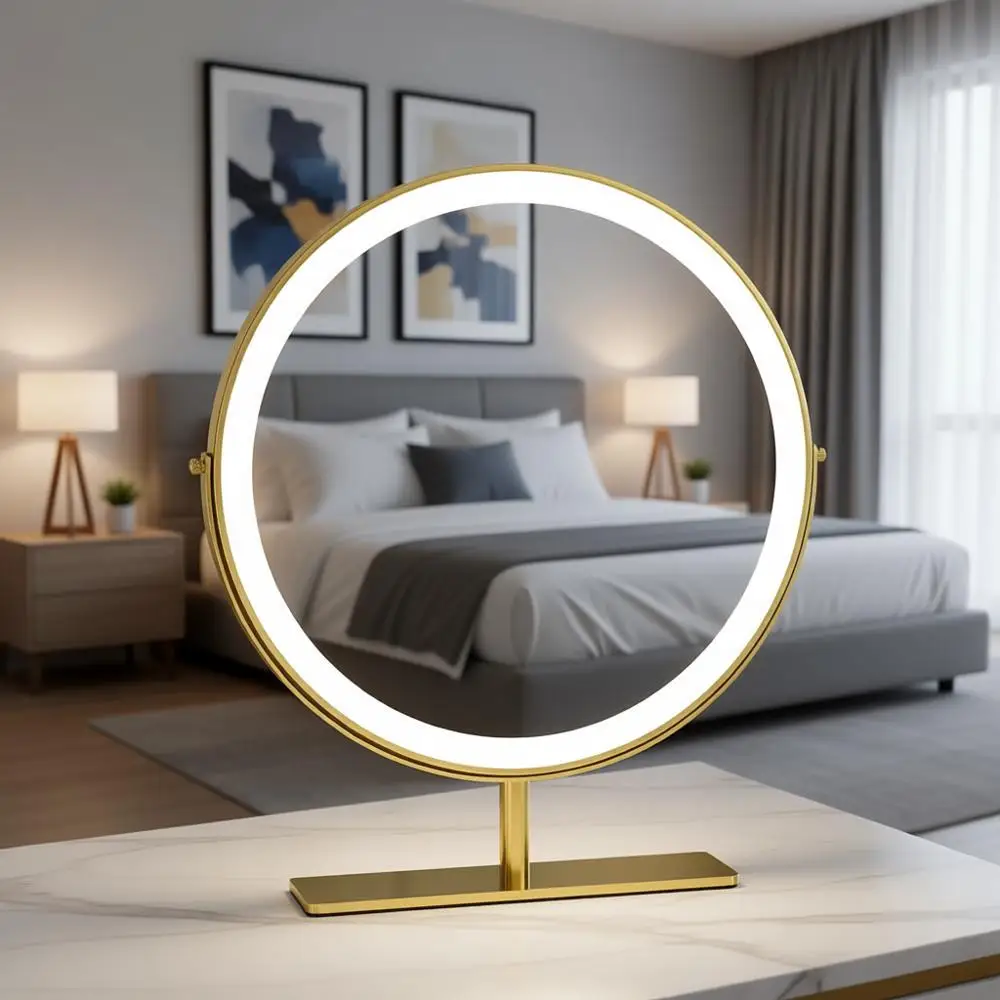 

Круглое зеркало для макияжа с LED-подсветкой 15,8 дюйма, регулируемой подставкой и сенсорным диммером