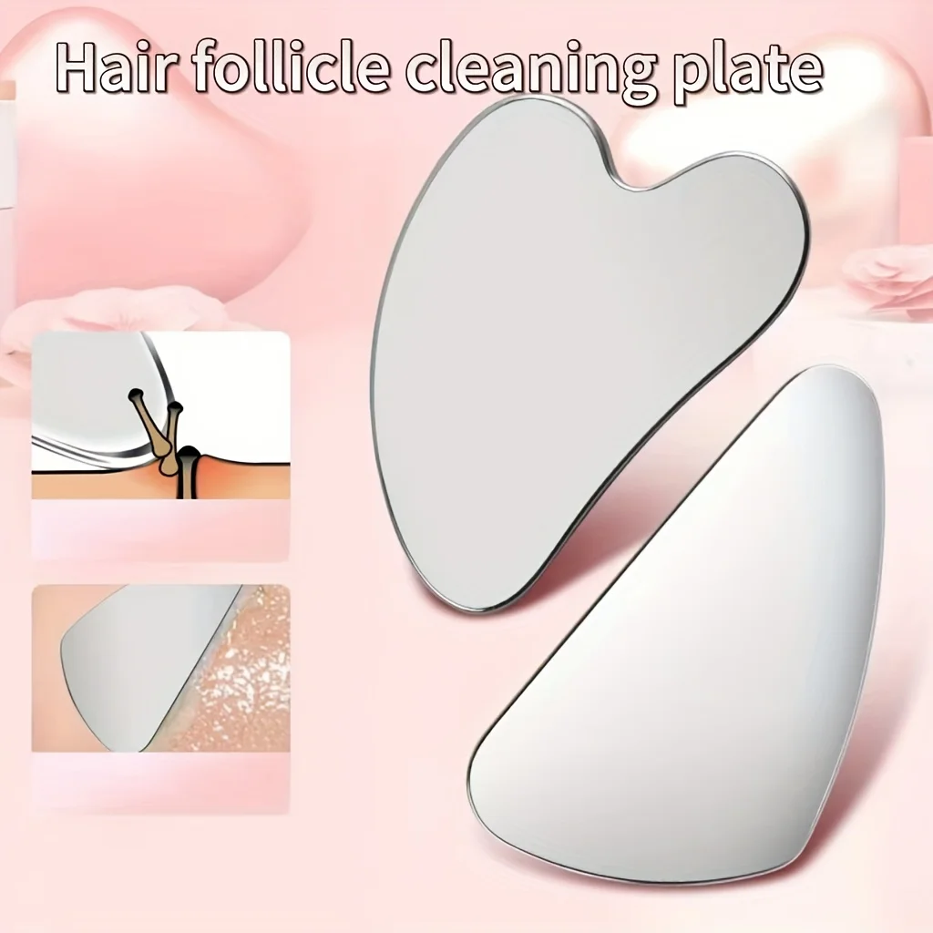 Strumento per il viso Gua Sha sottile in acciaio inossidabile Massaggio di serraggio beige chiaro Strumento per la rimozione dei punti neri del viso e del naso di bellezza