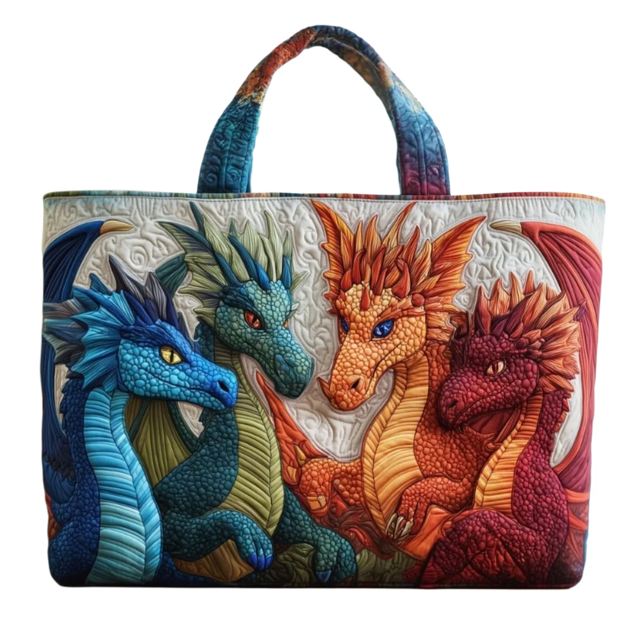 

Unisex Cool Fantasy Colorful Dragon Print Quilted Tote Bag Large Capacity Casual Handbag for Travel Shopping Daily Use