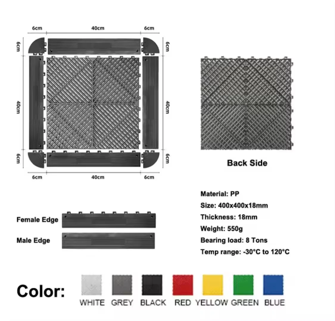 High Quality Plastic Garage Flooring Tiles Modular Anti Slip Pp Floor Mat Interlocking Pp Garage Floor Tiles Car Wash Room