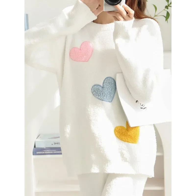 Extra Fleece and Thicker Coral Fleece Soft and Glutinous Nice and Warm Set Loungewear Pajamas Female Autumn and Winter New Style