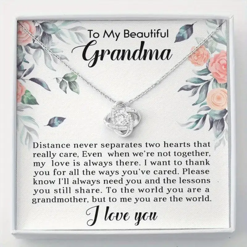 Elegant rhinestone pendant necklace with message card gift box decorative accessories birthday gift for my grandma