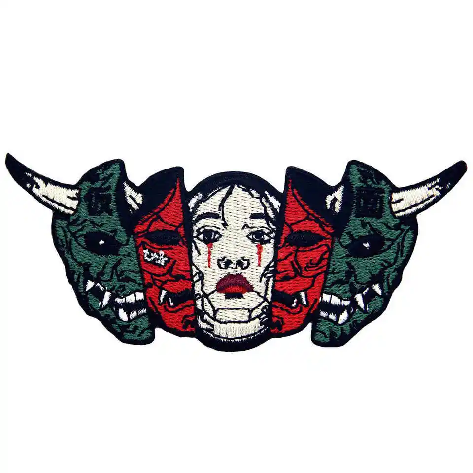 Embird Badge Embroidered Hannya Oni Mask The Truth Sew On Handmade 3D Applique Iron Mini Patches