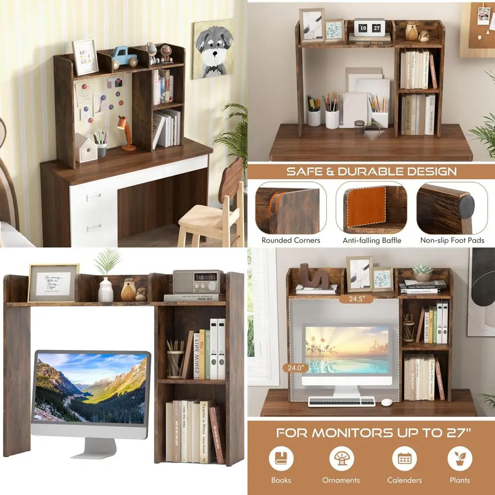 

5-Shelf Desktop Storage Hutch for Computer Desk, Multipurpose Wood Organizer with 3-Tier Display Rack, Ideal for Dorms and Offic