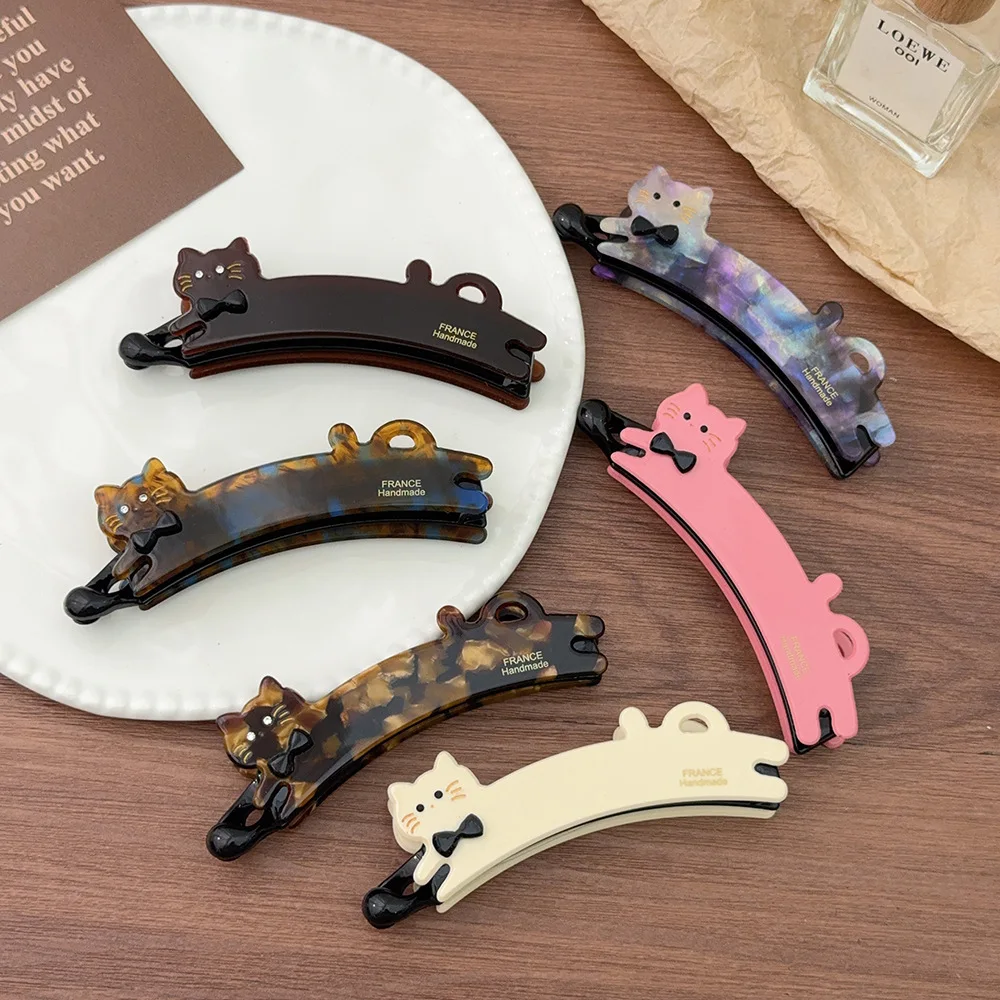 

Korean Style Cat Shaped Acetate Acid Hair Clip for Women Back-of-the-head Vertical Ponytail Holder High-end Look Banana Clip