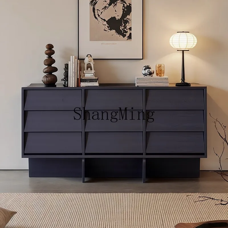 

ZYY medieval solid wood chest, living room against the wall, retro bedroom storage, black entrance cabinet