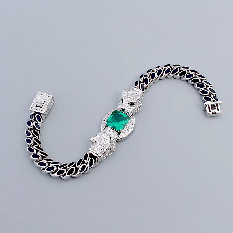 European and American style double headed leopard bracelet with drop glue zircon inlay and domineering hip-hop men's accessories