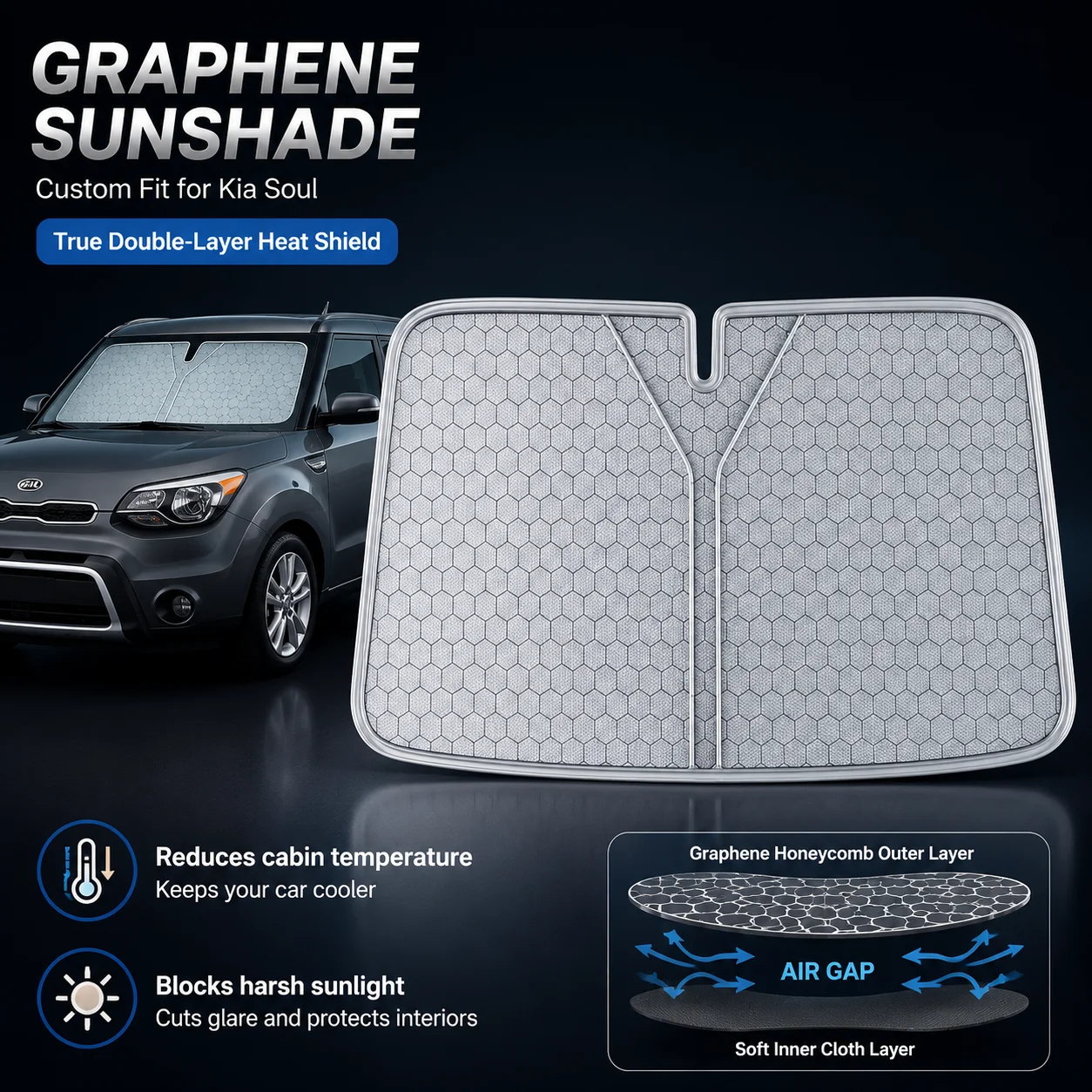 For Kia Soul Graphene Windshield Sunshade Custom Fit Car Sunshade UV Sun Protection Car Accessories