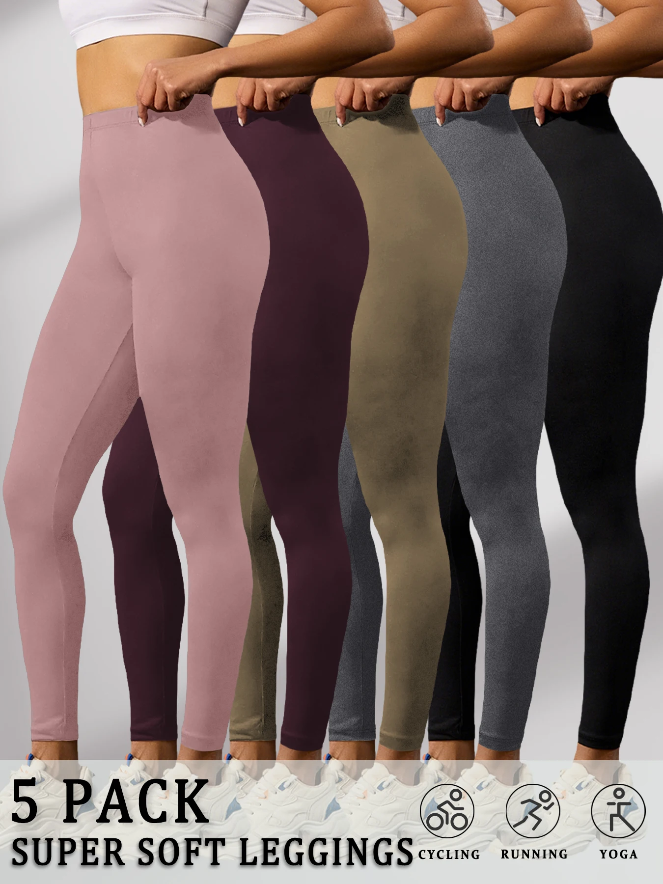 5 sztuk damskich super miękkich legginsów o wysokiej elastyczności, nie prześwitujących legginsów do ćwiczeń, jogi, biegania, sportowych legginsów push up na siłownię i fitness