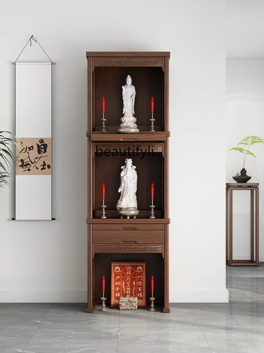 Solid Wood Three-Layer Altar Cabinet Buddha Niche Black Walnut Altar Buddha Shrine Household Modern Ancestor Cabinet Shrine