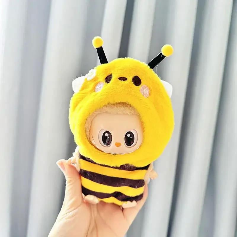 Para labubu v2 roupas pingente roupas de bebê amarelo abelha macacão bonito bonecas decoração acessórios