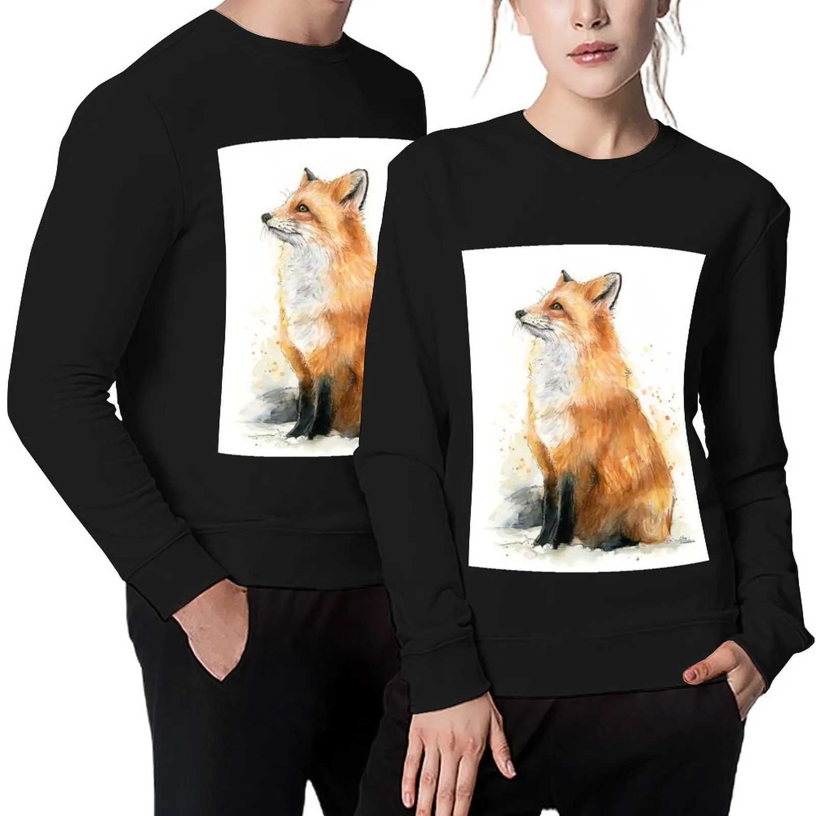 

Watercolor Fox Painting Pullover anime clothing autumn men's sweat-shirt set men clothing oversize sweatshirts