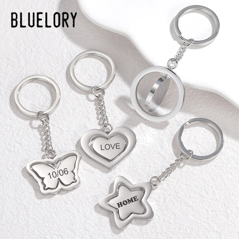 

Bluelory Carving Name Rotating Keychain Butterfly Love Engrave Symbol Letter Keychain Daily Accessories Family Jewelry Gift