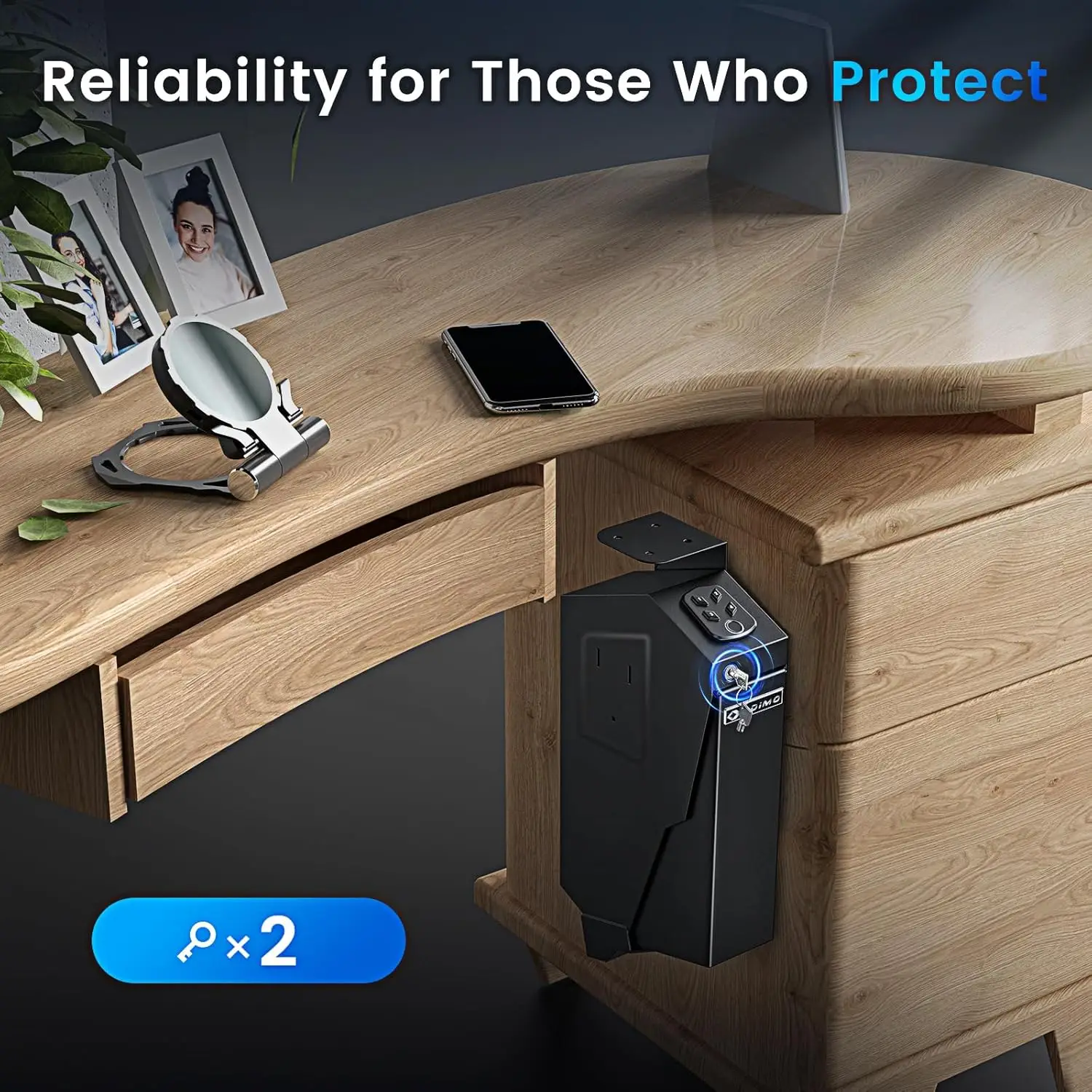 Biometric Handgun Safe with Fingerprint, Keypad & Key Lock for Quick Access, Wall or Desk Mount