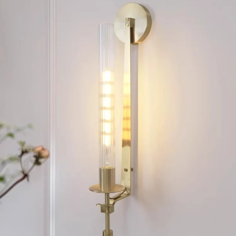 

All Copper Glass Luxury Wall Lamp LED Bedroom Bedside Hotel Corridor Modern Sconces Living Room Background Decoration Wall Light
