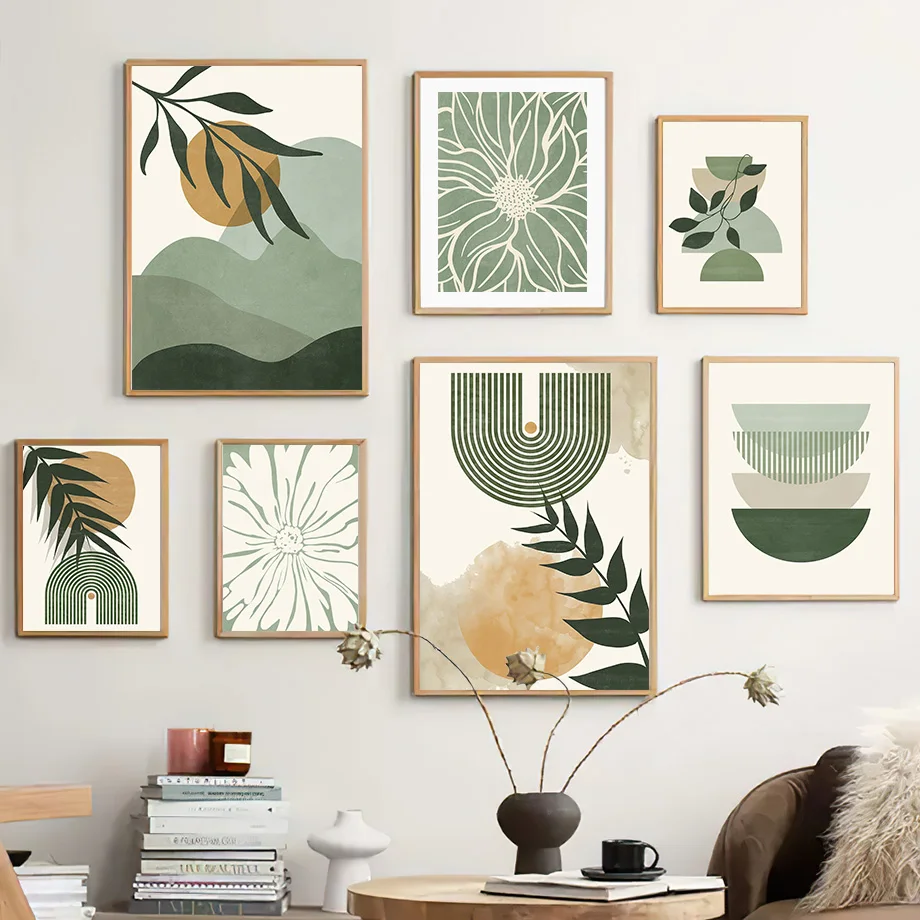 Leaves Sun Moon Geometry Abstract Boho Gallery Wall Art Canvas Painting Posters And Prints Wall Pictures For Living Room Decor