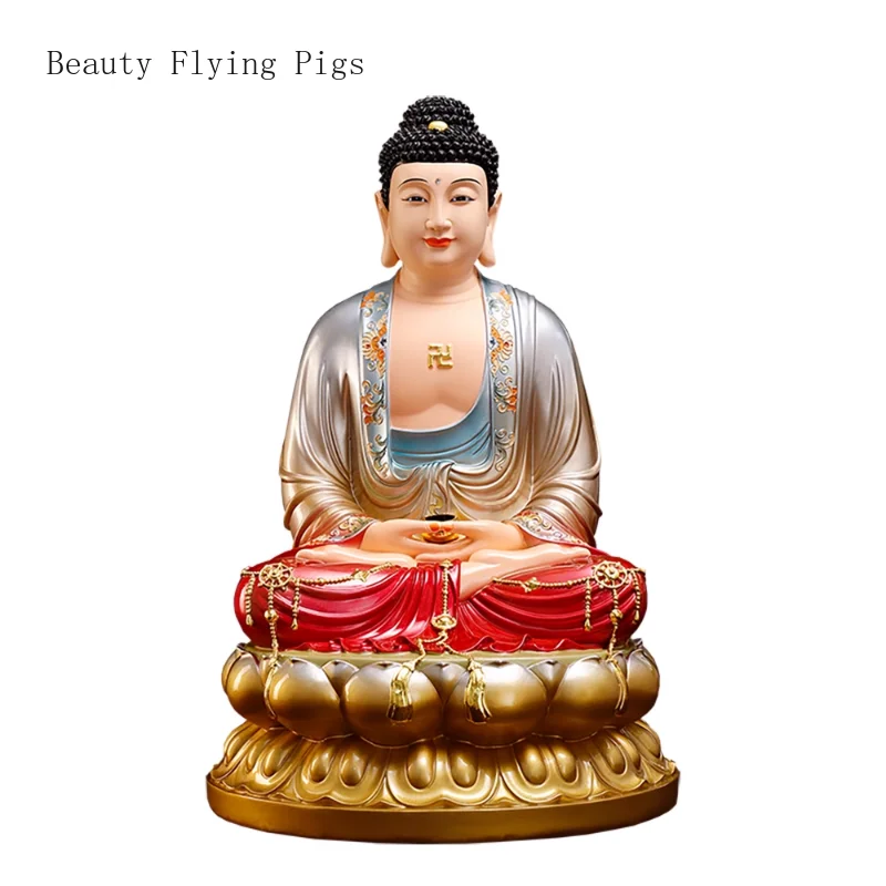 

1PCS 12 inch resin copper colored Buddha statue Amitabha Buddha Three Treasures Buddha figurine