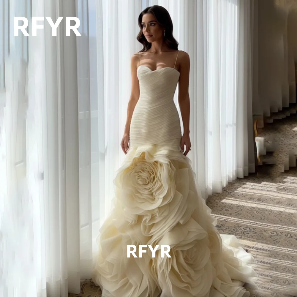 RFYR Light Yellow Prom Dress Multilayers Princess Dress 3D Flowers Party Dress Sweetheart Celebrity Gowns for Women Customized
