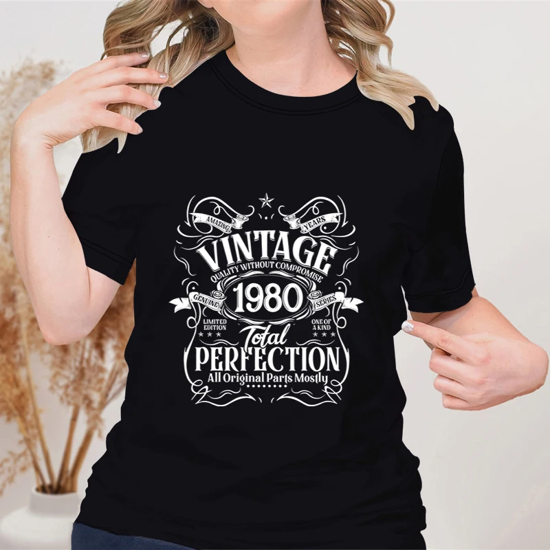 Vintage 1984 Crew Neck T-Shirt Woman PERFECTION Graphic T-shirt Aged Gift for Woman TShirt Birthday Top Gifts for Women Clothing