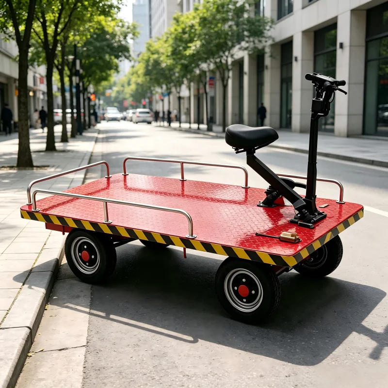 New Easy-operate Electric Four-wheel Stainless Steel Flatbed Trolley 800kg Removable Guardrail Cargo Cart Farm Restaurant Fruit