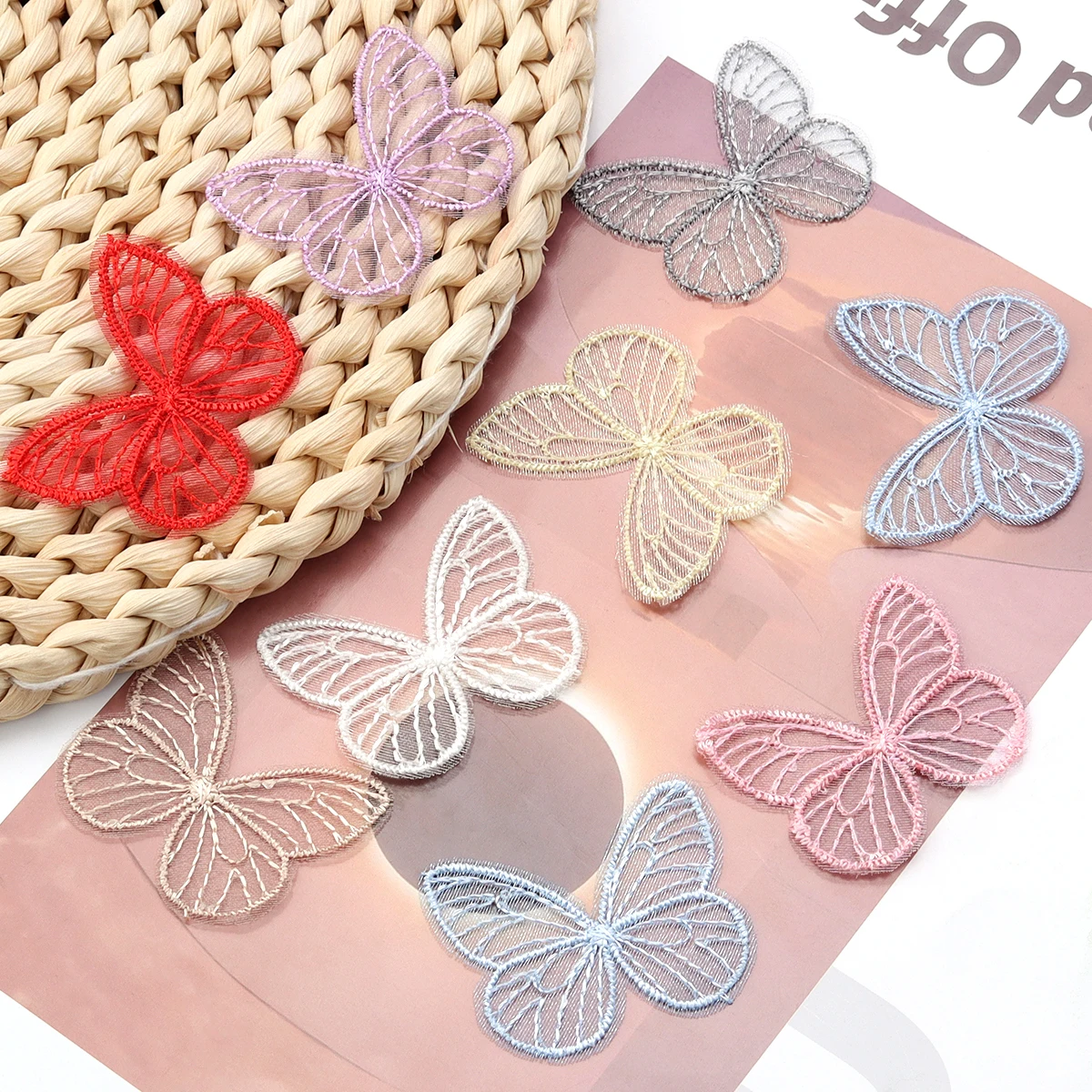 20Pcs 3.5X4.5cm Embroidery Fabric Mesh Butterfly Cloth Patch Appliques For DIY Craft Clothing Supplies Wedding Decor Hair Clips