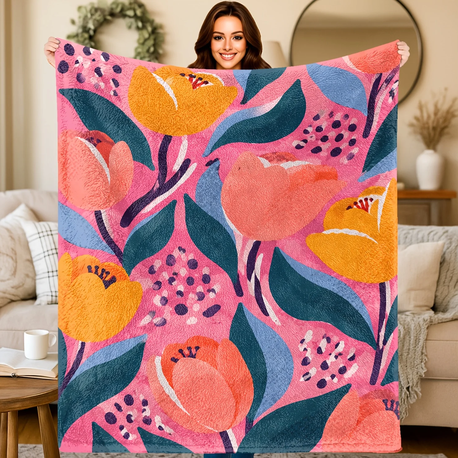 1pc Blanket, Flannel Blanket, Intense Colors Tulip Abstract All Seasons Applicable, Birthday And Holiday Gift, Suitable for Sofa