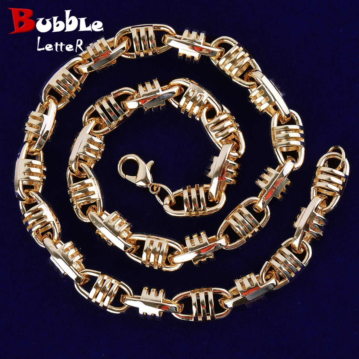 

Bubble Letter Coffee Bean Cuban Link Chain for Men Necklace Choker Real Gold Plated Copper Hip Hop Jewelry