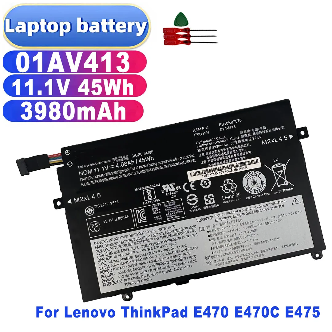 01AV413 01AV412 01AV411 SB10K97568/69/70 11.1V 45Wh 3980mAh Laptop Battery for Lenovo ThinkPad E470 E470C E475
