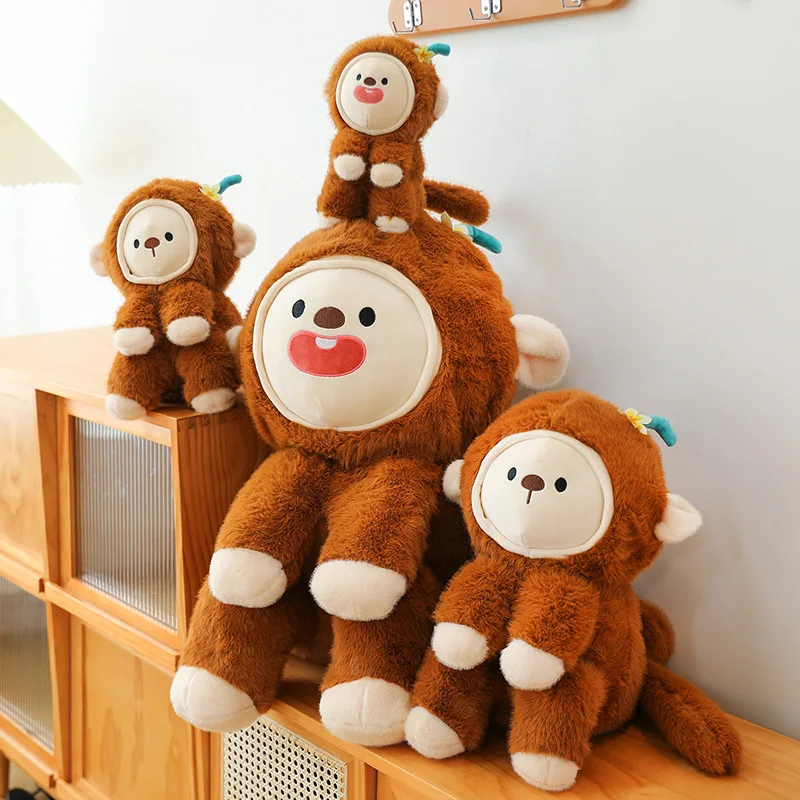 Kawaii Plush Monkey Stuffed Doll with Face Changing Feature Cute Expression Baby Kids Birthday Xmas Gift Big Hugging Pillow Toy