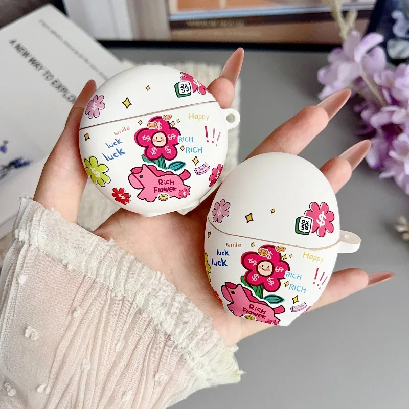 

Cute Pony Rich Lucky Flower Cartoon Earphone Case for Huawei FreeClip 2 FreeBuds 7i 6i 5i Pro 3/4 SE4/3/2 Protective Cover Funda