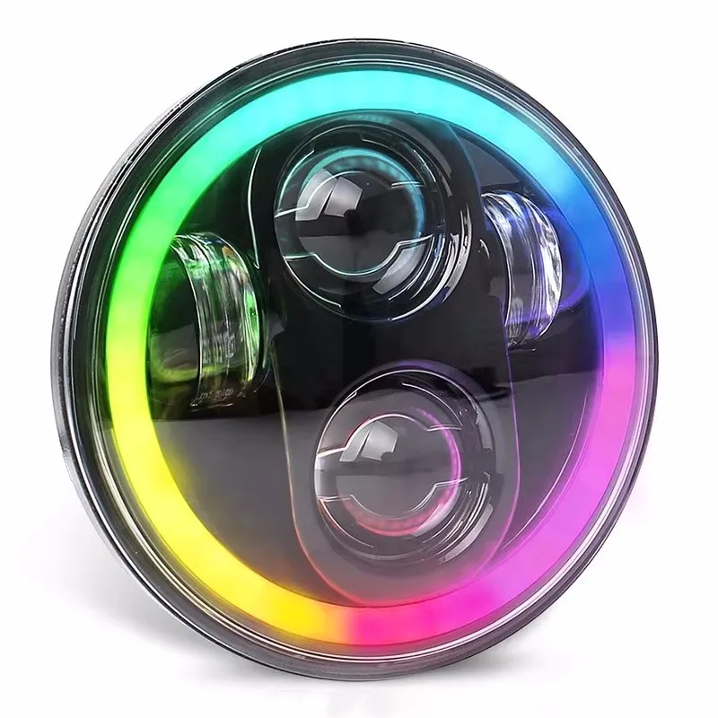 5.75'' 40W Motorcycle Headlight Angel Eyes App Remote Round Control RGB 5.75 inch LED RGB Headlamp for H-arley Honda Yamaha